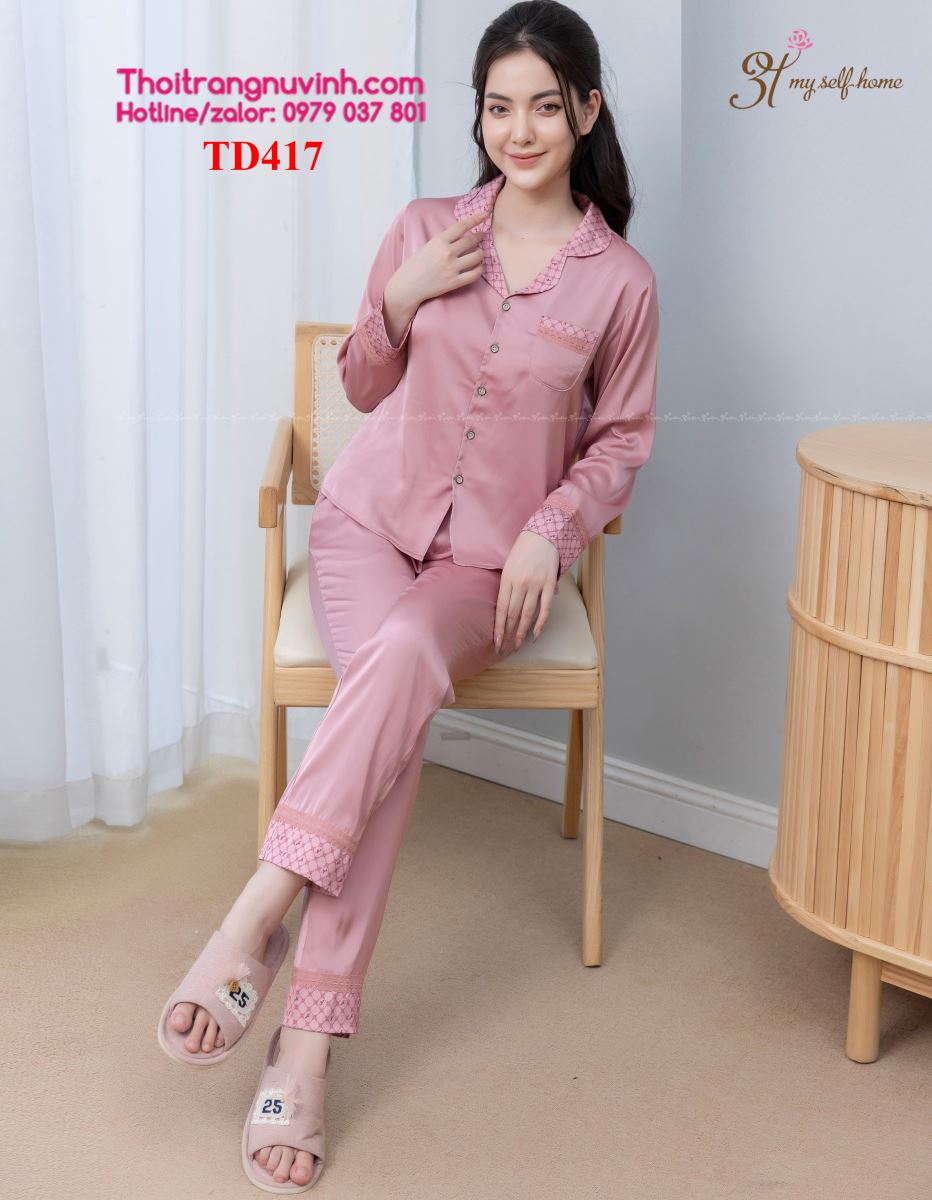 Bộ lụa pijama thu đông - DL417