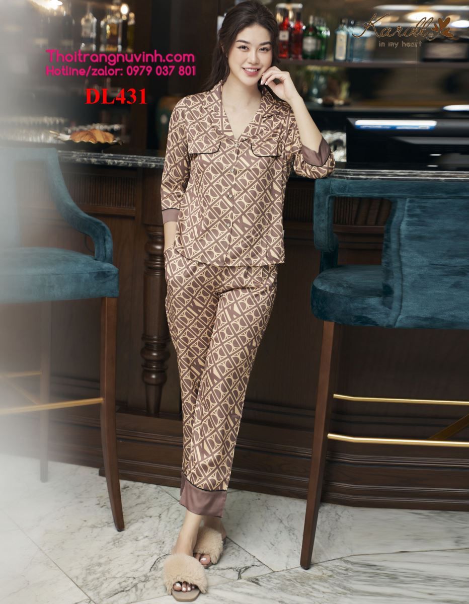 Bộ lụa pijama thu đông - DL431