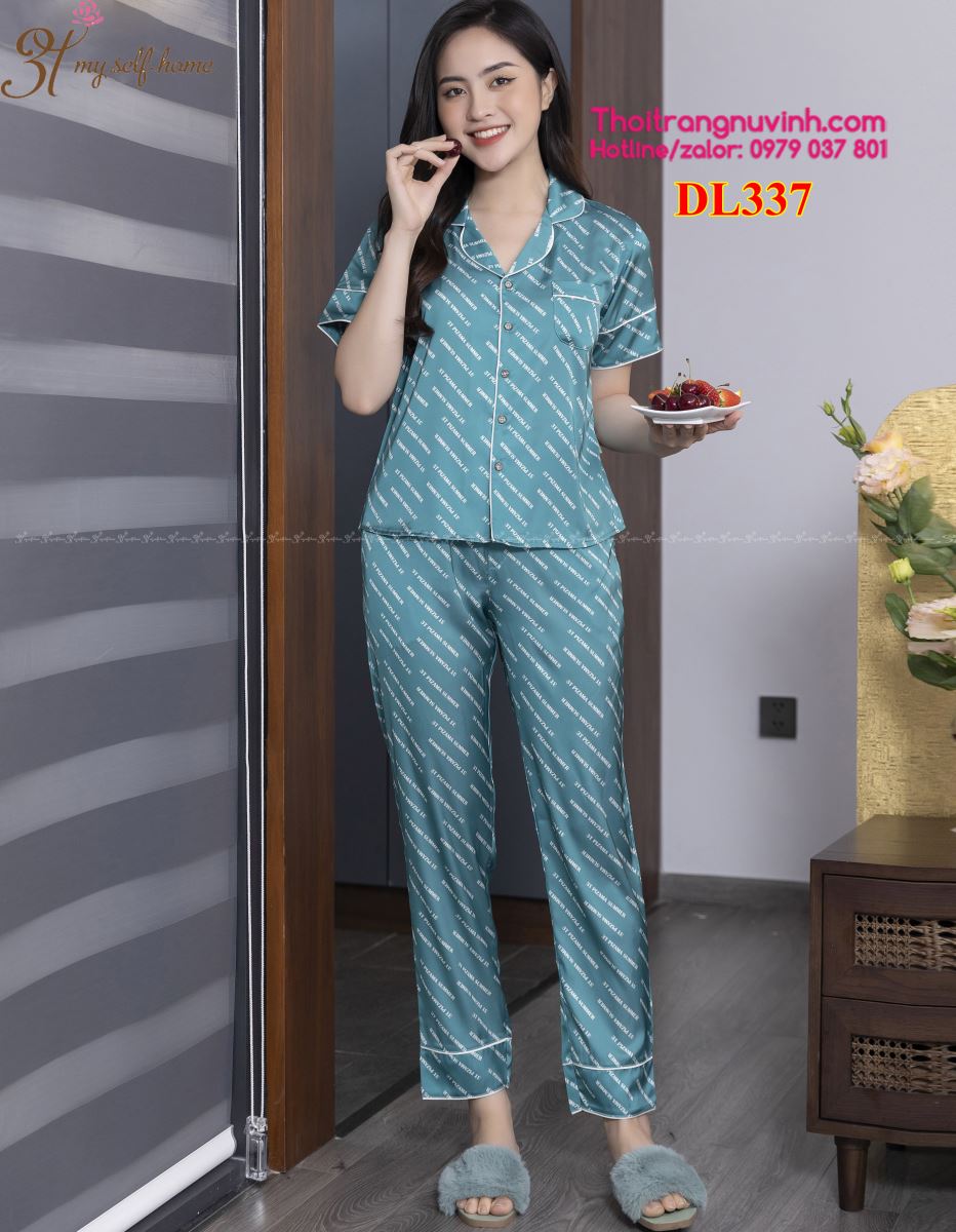 Bộ mặc nhà Pijama lụa - DL337 - bộ đồ vải lụa,đồ bộ vải lụa,đồ bộ vải lụa cao cấp,đồ bộ mặc nhà vải lụa,đồ bộ lụa cao cấp,mẫu đồ bộ vải lụa